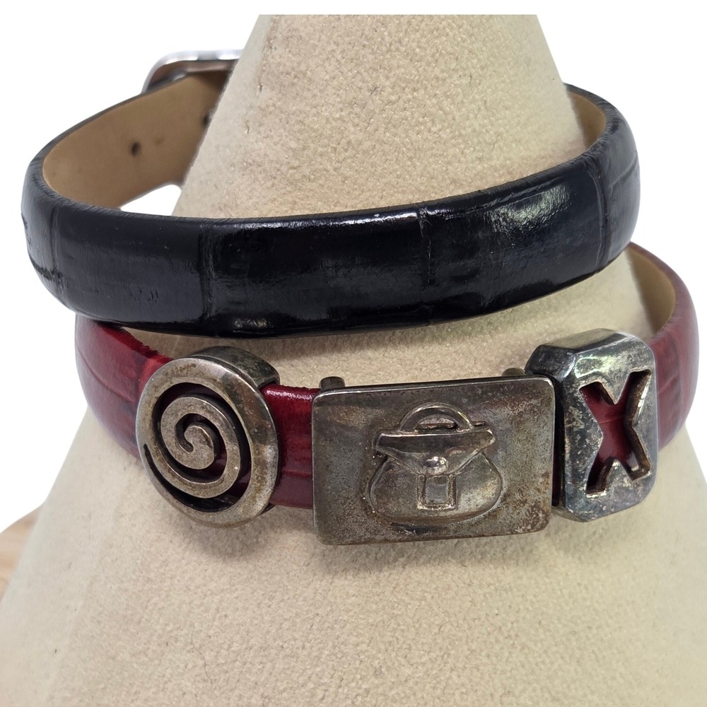 WK Prerogatives Set 2 Leather Black‎ Red Watch Band Sterling Silver Charm